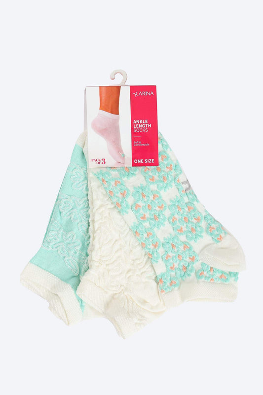 Printed Ankle Length Socks - 3 Pairs - Carina - ÙƒØ§Ø±ÙŠÙ†Ø§