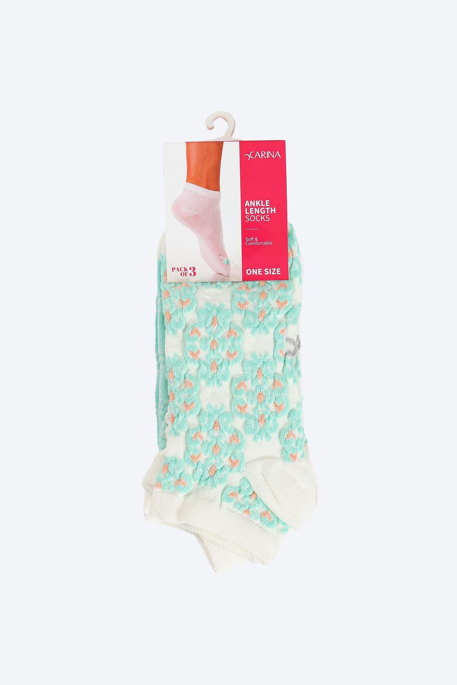 Printed Ankle Length Socks - 3 Pairs - Carina - ÙƒØ§Ø±ÙŠÙ†Ø§
