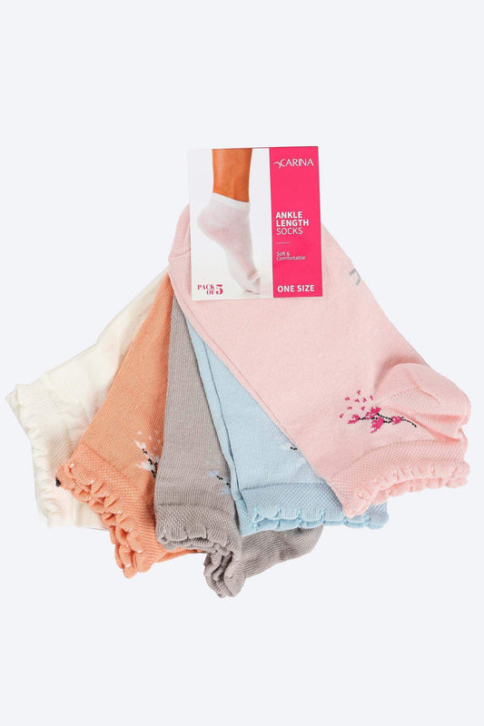 Printed Ankle Length Socks - 5 Pairs - Carina - ÙƒØ§Ø±ÙŠÙ†Ø§