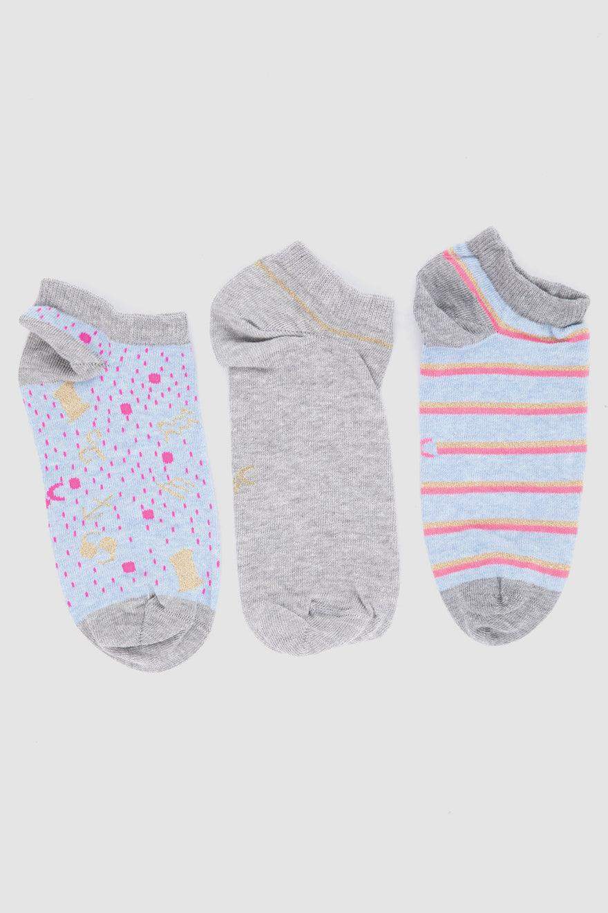 Printed Ankle Socks - 3 Pairs - Carina - ÙƒØ§Ø±ÙŠÙ†Ø§