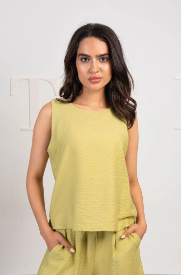 Sleeveless Linen Tank Top- Lime Yellow