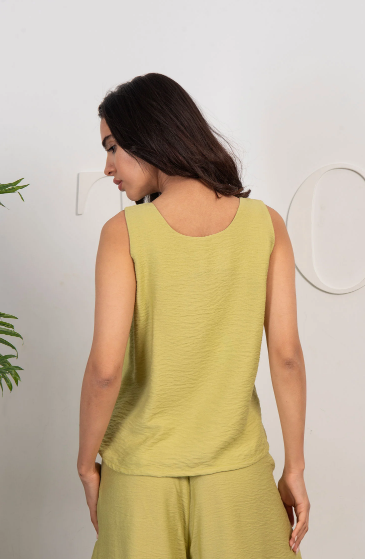 Sleeveless Linen Tank Top- Lime Yellow