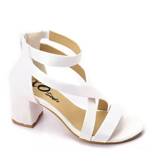 Satin Block Heel Sandals - White