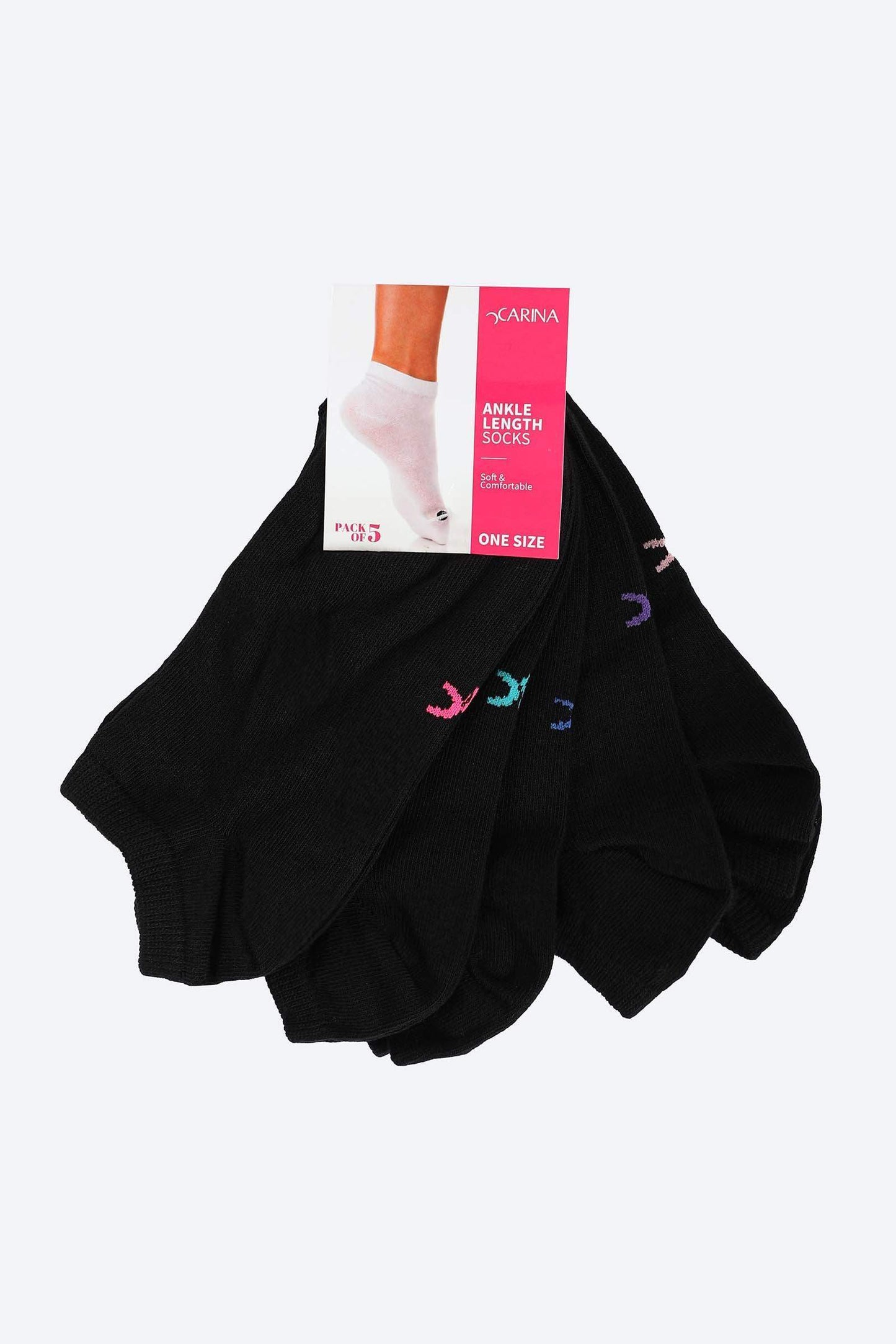 Solid Ankle Length Socks - 5 Pairs - Carina - ÙƒØ§Ø±ÙŠÙ†Ø§