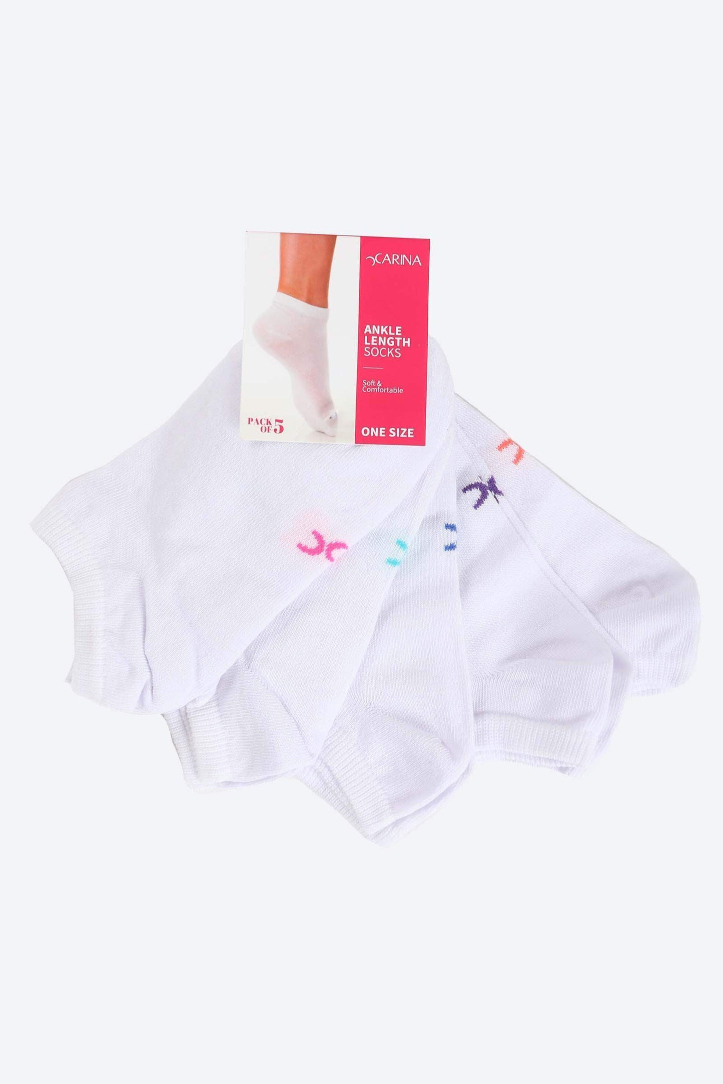 Solid Ankle Length Socks - 5 Pairs - Carina - ÙƒØ§Ø±ÙŠÙ†Ø§