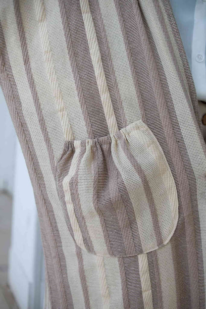Cotton-Linen Striped Cardigan - Coffee