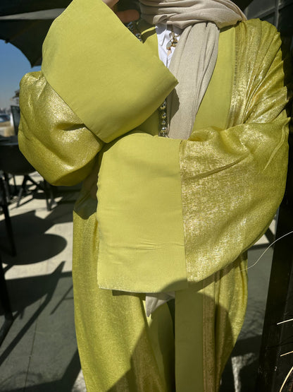 Metallic Satin Kaftan – Lime