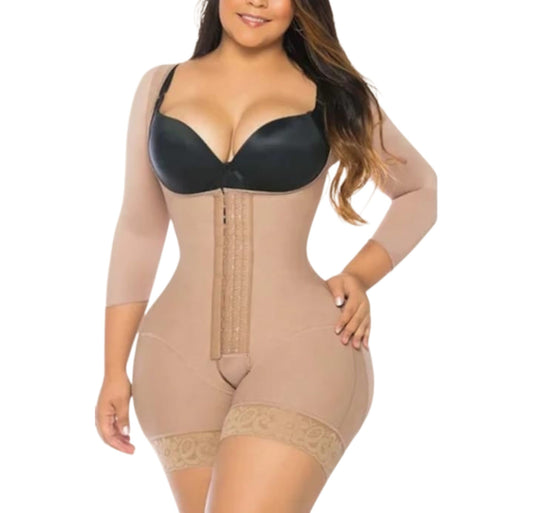 Synthetic Curve Sculpt Bodysuit - Beige