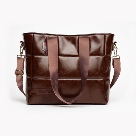 PU Leather Quilted Tote & Shoulder Bag – Brown