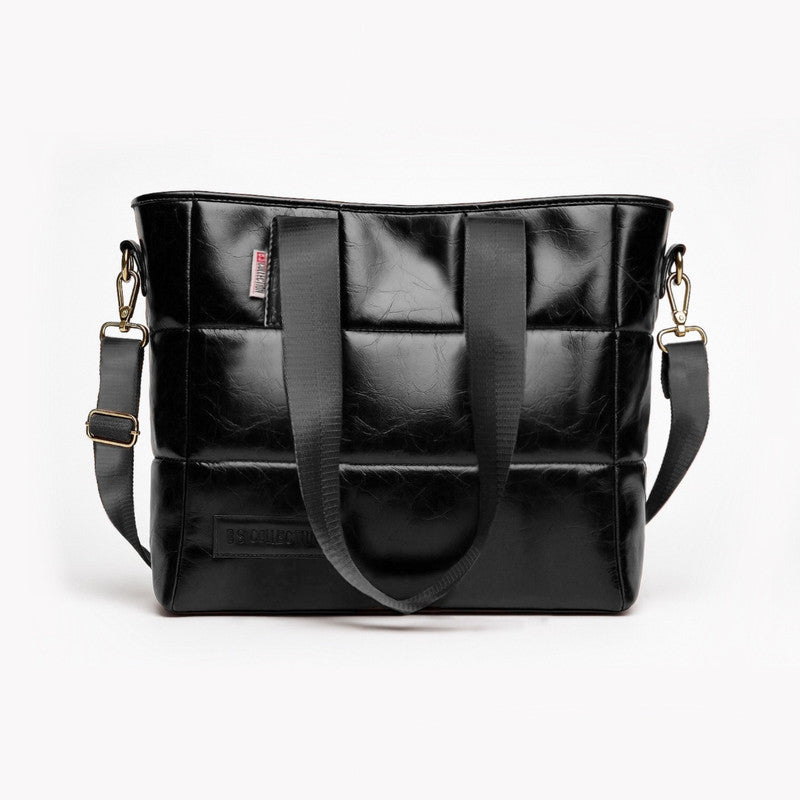 PU Leather Quilted Tote & Shoulder Bag – Black
