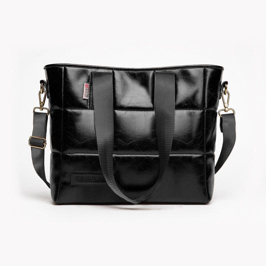 PU Leather Quilted Tote & Shoulder Bag – Black