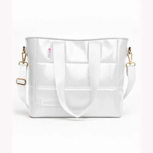 PU Leather Quilted Tote & Shoulder Bag – White