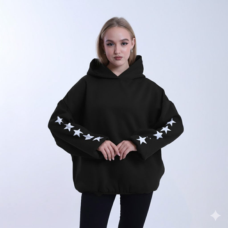 Melton Star-Pattern Hoodie – Black
