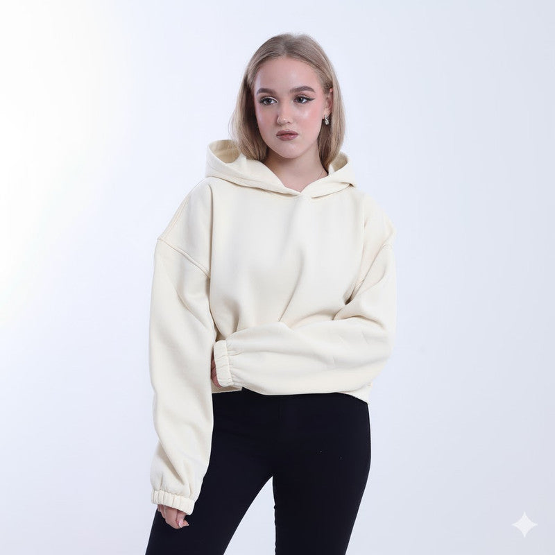 Melton Solid Oversized Pullover Hoodie – Off White