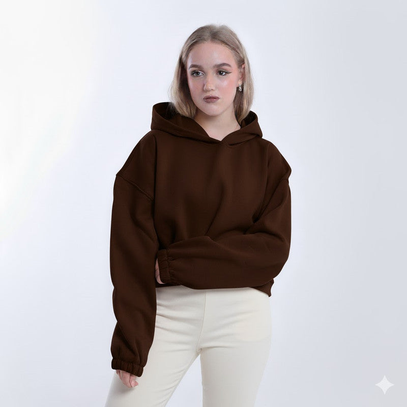 Melton Solid Oversized Pullover Hoodie – Brown