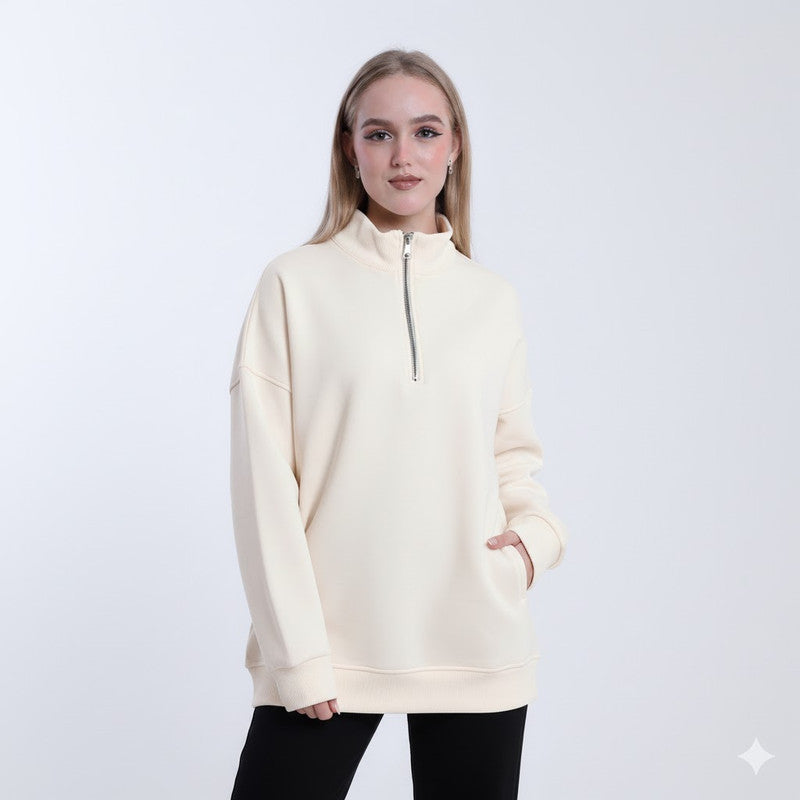 Melton Solid Half-Zip Sweatshirt – Off White
