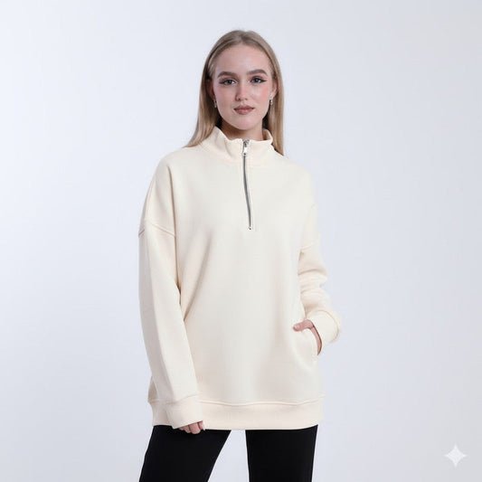 Melton Solid Half-Zip Sweatshirt – Off White