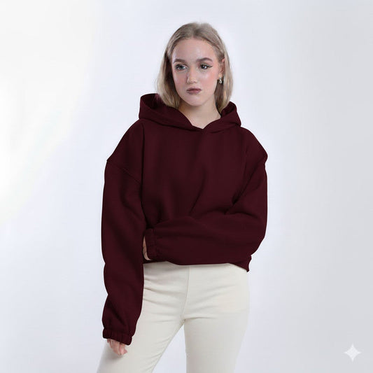 Melton Solid Oversized Pullover Hoodie – Burgundy