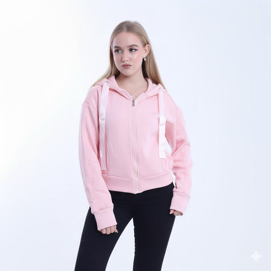 Melton Solid Zip-Up Hoodie – Pink
