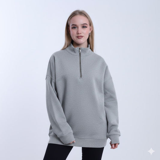 Melton Solid Half-Zip Sweatshirt – Grey