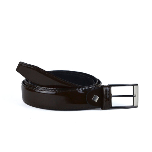 Leather Gloss Finish Belt - Dark Brown