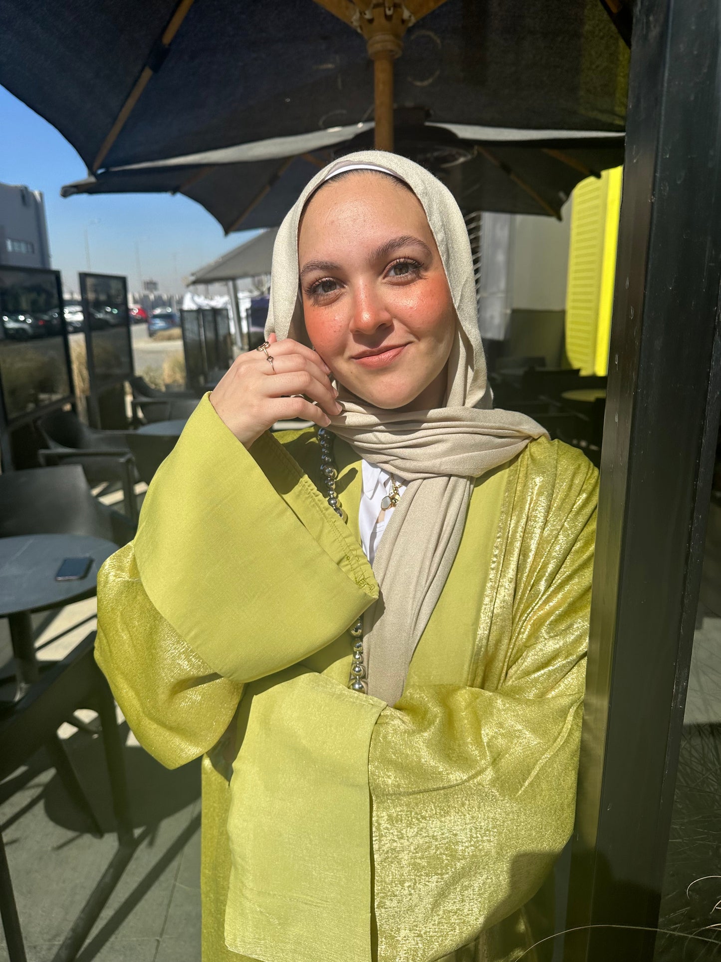 Metallic Satin Kaftan – Lime