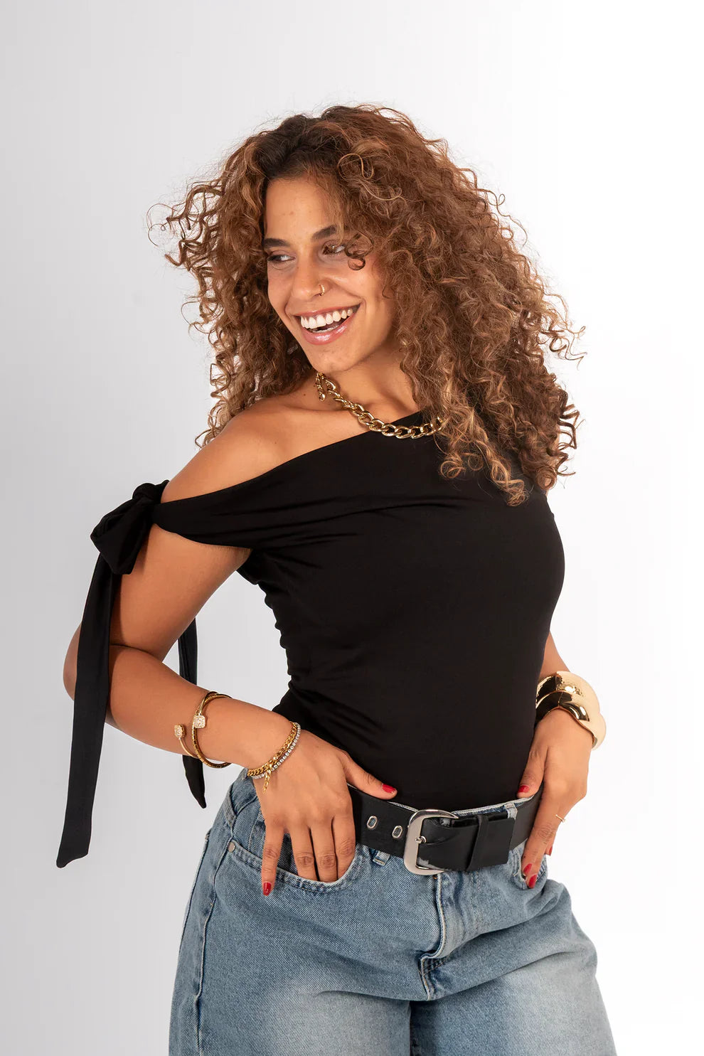 Synthetic Effortless One-Shoulder Top