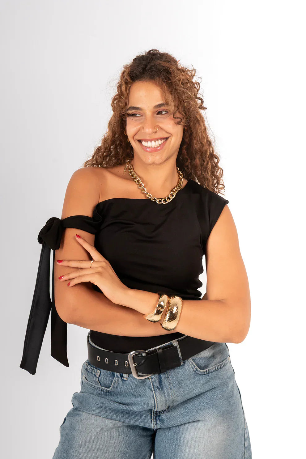 Synthetic Effortless One-Shoulder Top