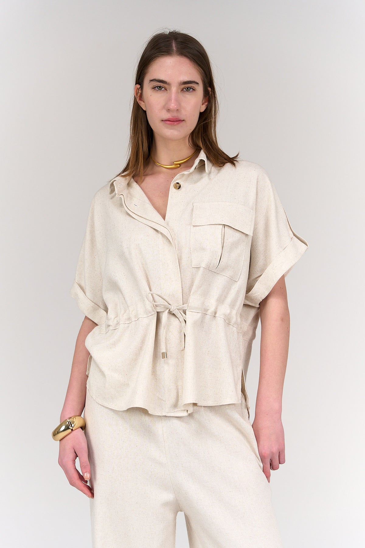 Tencel Shirt with 3 Patches - Beige