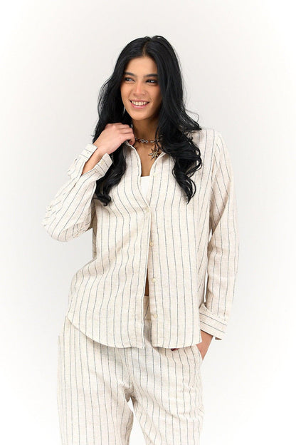 Beige Linen Striped Shirt