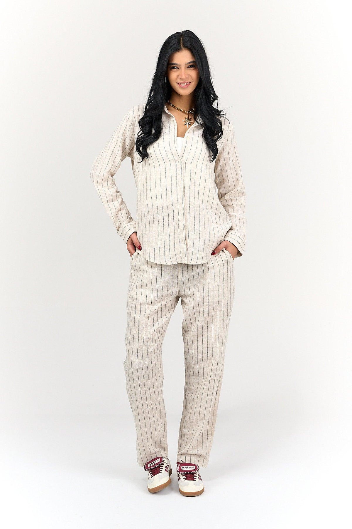 Beige Linen Striped Shirt