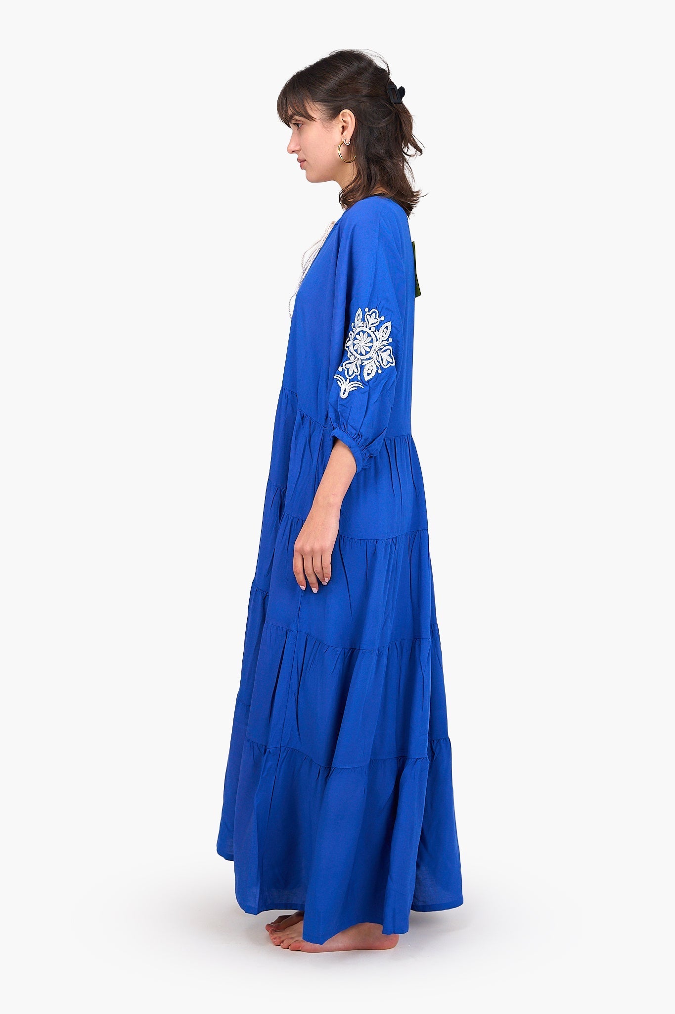 Tencel Embroidered Maxi Dress - Blue