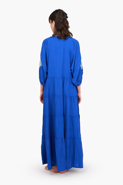 Tencel Embroidered Maxi Dress - Blue