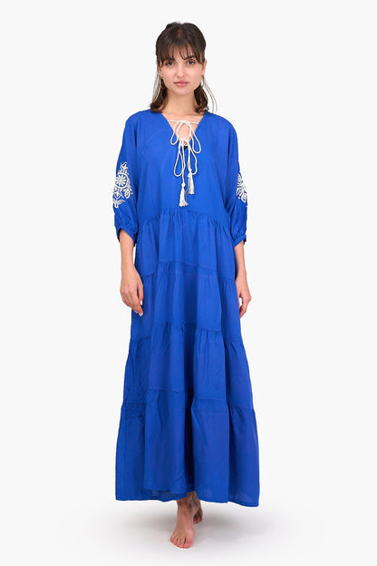 Tencel Embroidered Maxi Dress - Blue