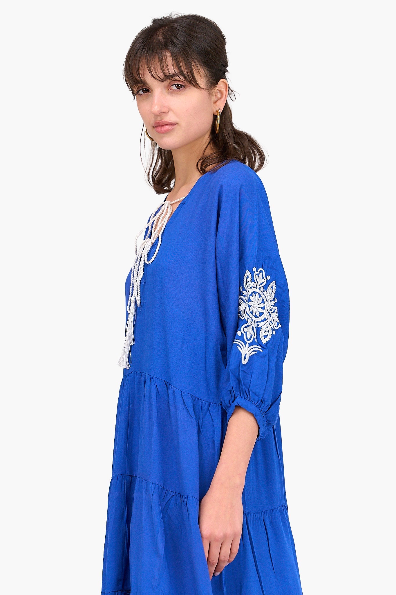 Tencel Embroidered Maxi Dress - Blue