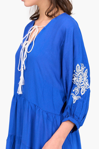 Tencel Embroidered Maxi Dress - Blue