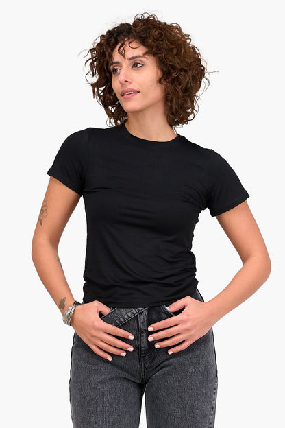 Viscose Basic Top with Short Sleeves - Black