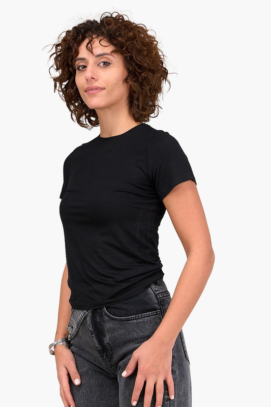 Viscose Basic Top with Short Sleeves - Black