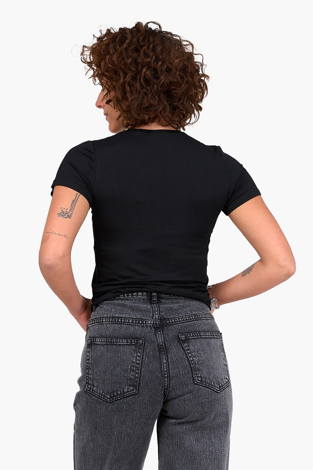 Viscose Basic Top with Short Sleeves - Black