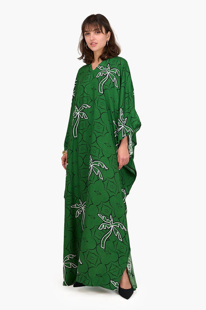 Palm Printed Green Abaya