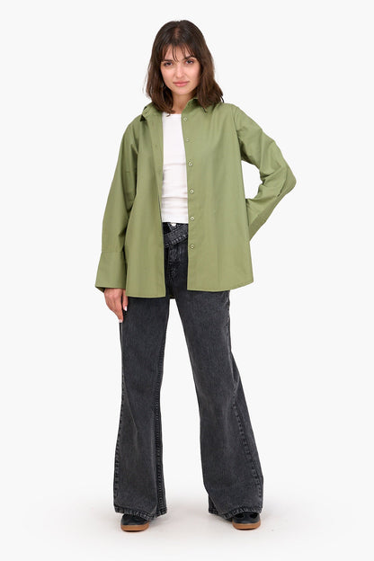 Poplin Hidden Placket Shirt - Olive