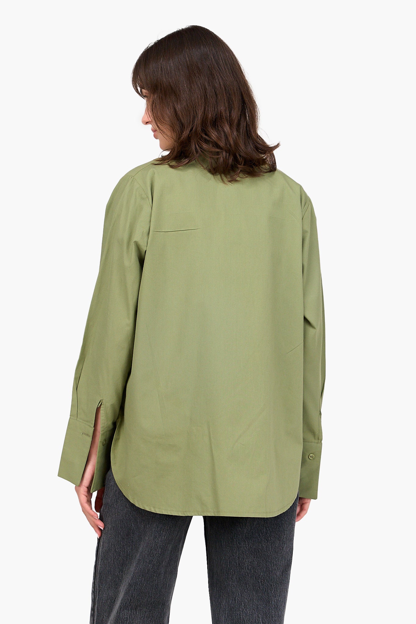 Poplin Hidden Placket Shirt - Olive