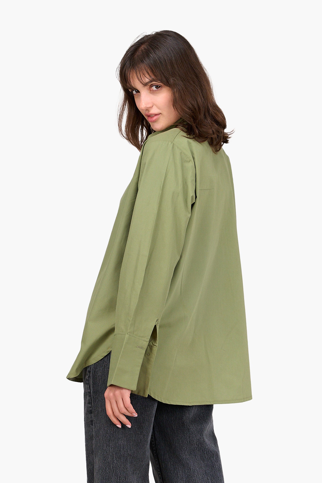 Poplin Hidden Placket Shirt - Olive