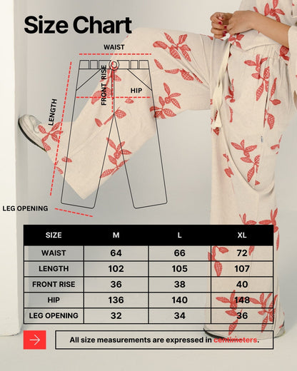 Linen Oversized Floral Print Set – Beige & Red