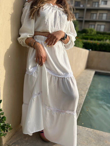 Linen Boho Skirt - White