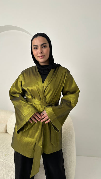 Satin Solid Kimono Jacket – Lime
