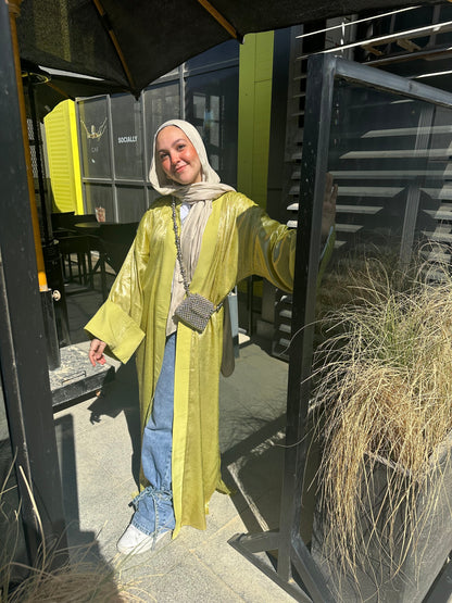 Metallic Satin Kaftan – Lime
